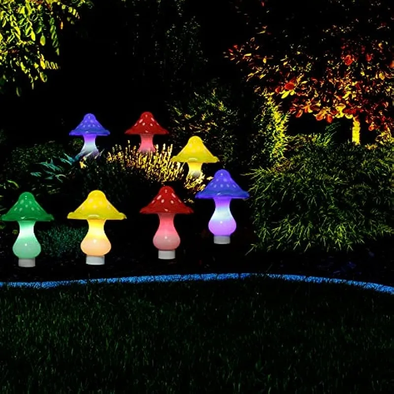 Mushroom String Lights para Jardim, Luz Solar, 8LED, Quintal, Pátio, Out Side, Paisagem, Impermeável, Natal, Dia das Bruxas, Caminho, Gramado, ao ar livre