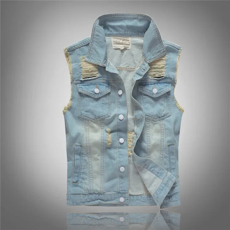 

2024 Men's Personality New Slim Fit Denim Jacket Light Color Pocket Denim Vest