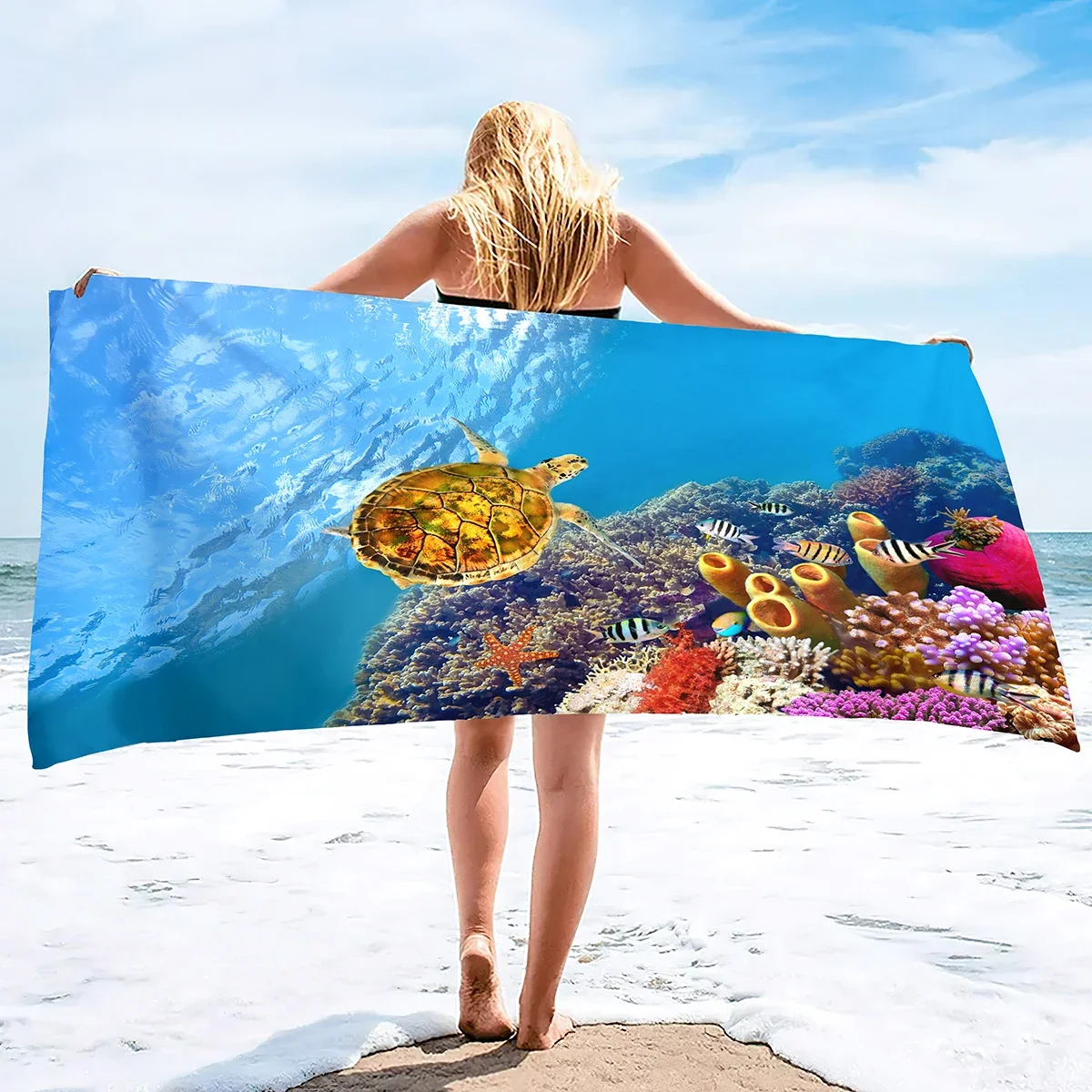 

Sea World Beach Towel for Kids, Girl, Boys, Men, Women, Turtle Bath Print Pool Super Soft Plush