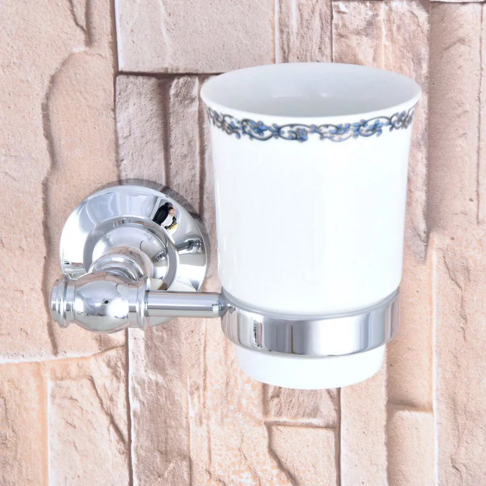 Polished Chrome Toothbrush Holder Tumbler Holder Toothbrush Holder With Single Ceramics Cup Bathroom Accessories zba789