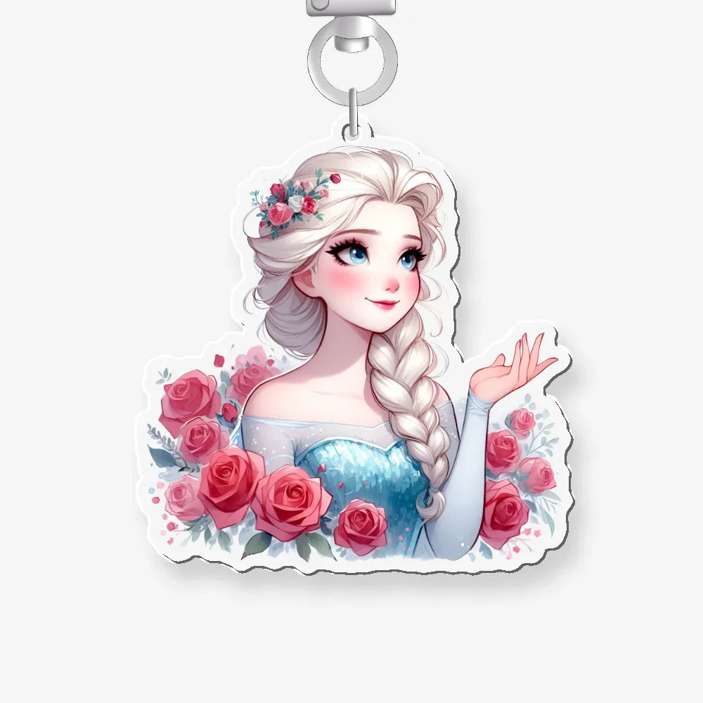 6cm Anime Series Double Layered Acrylic Princess Elsa Keychain Student Cartoon Ariel Backpack Birthday Gift