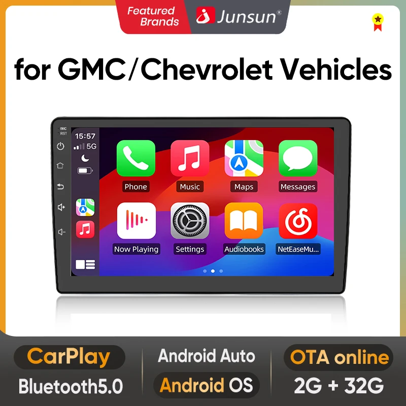 Junsun Wireless Carplay Android Auto Android 15 Car Multimedia Touch Screen Head Unit for Toyota Tundra 2003 2004 2005 2006 2007–2008 Toyota Sequoia 2008 2009–2018 GPS Radio Bluetooth 5.0 4G LTE 5G WiFi Smart Voice Control Stereo Receiver