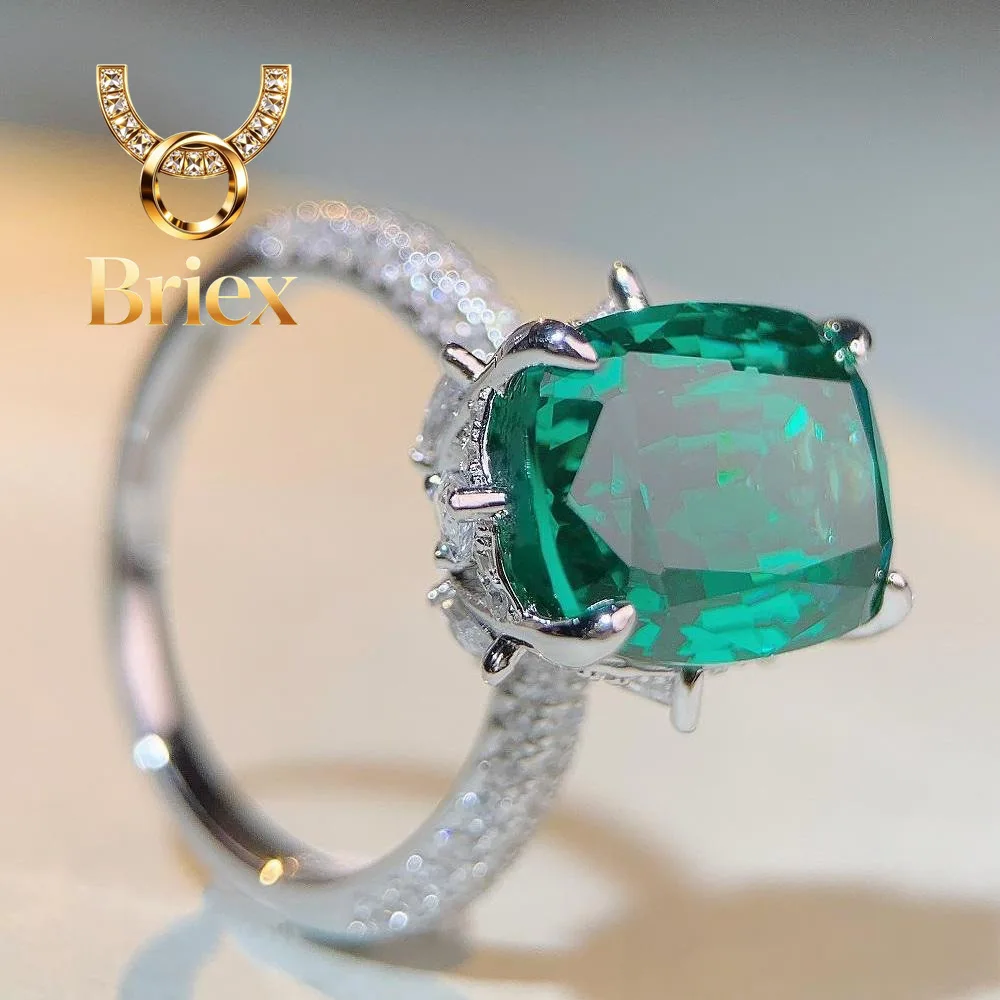Briex Jewelry Luxury Solid Platinum PT950 Women's Emerald Ring Full Diamond Moissanite Ring