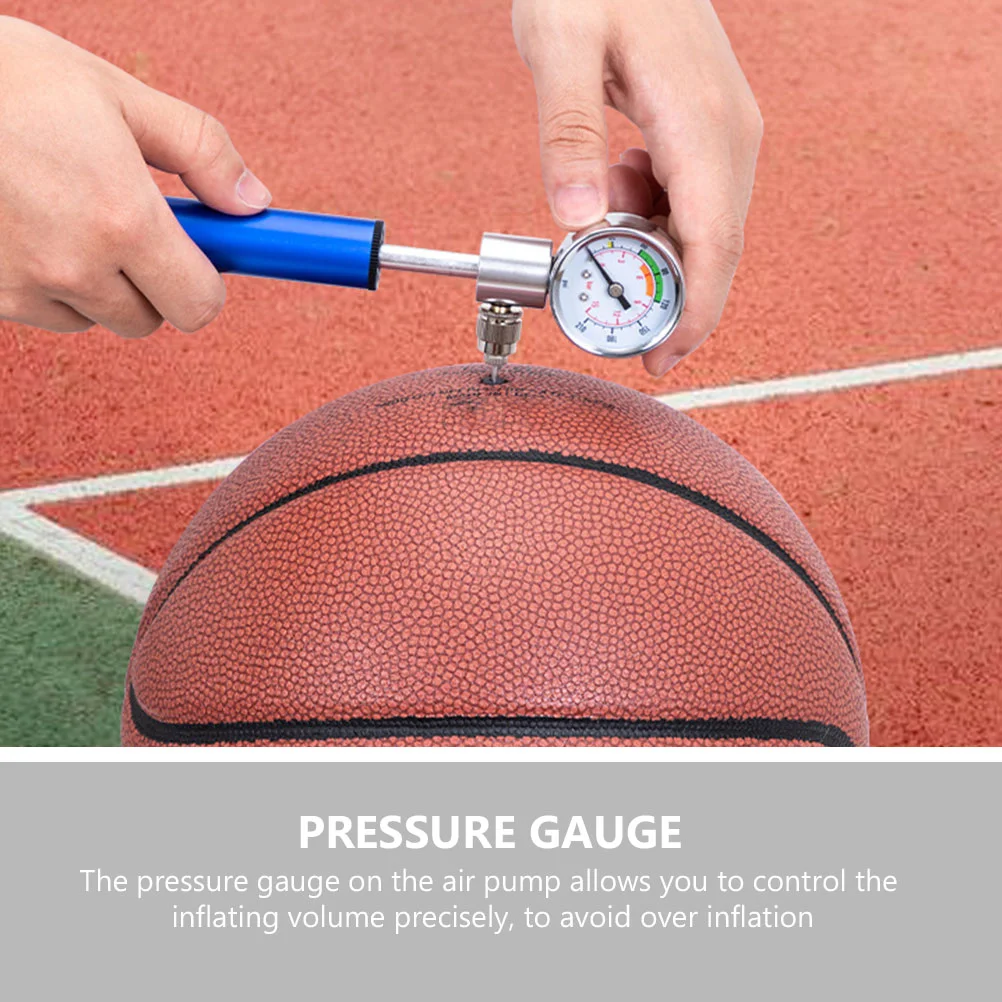 Bike Pump with Pressure Gauge Soccer Football Hand Tire Inflator Alloy Air for Inflatables