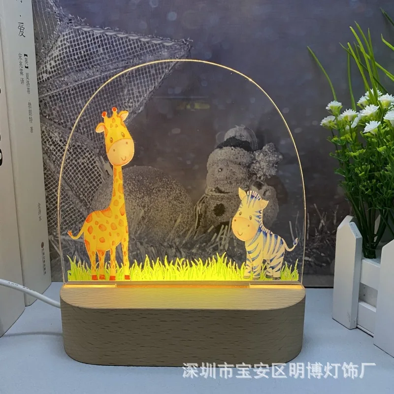 Animal Elephant Deer Zebra Butterfly Beech 3D Night Light UV Color Printing DIY Message Board Luminous Gift Lamp Desk Decor