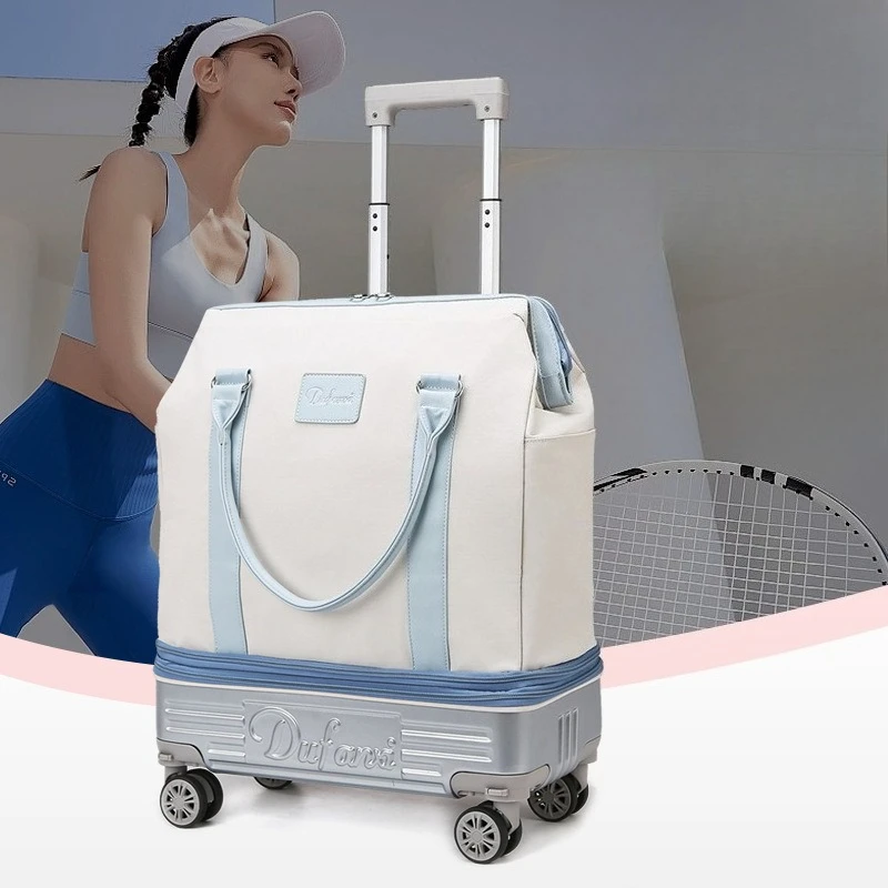 Wheeled Duffel Bag with Telescopic Handle Foldable Lightweight Carry-On Tote Large Capacity Rolling Luggage Backpack Combo
