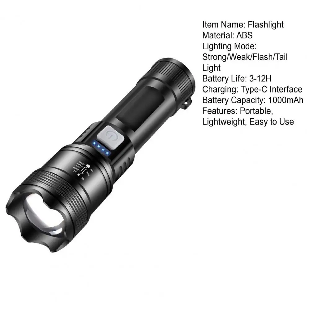 LED Torch High Lumens Super Bright Flashlight Rechargeable Waterproof Compact Size Portable Camping Flashlight With Tail Light