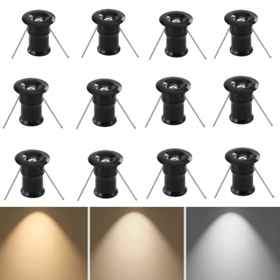 1-20 Pcs1W Mini Spotlight 10mm Recessed Spot Leds Lights 12V Ceiling Downlight Stair Cabinet Spots Lamp Indoor Ceiling Lamp
