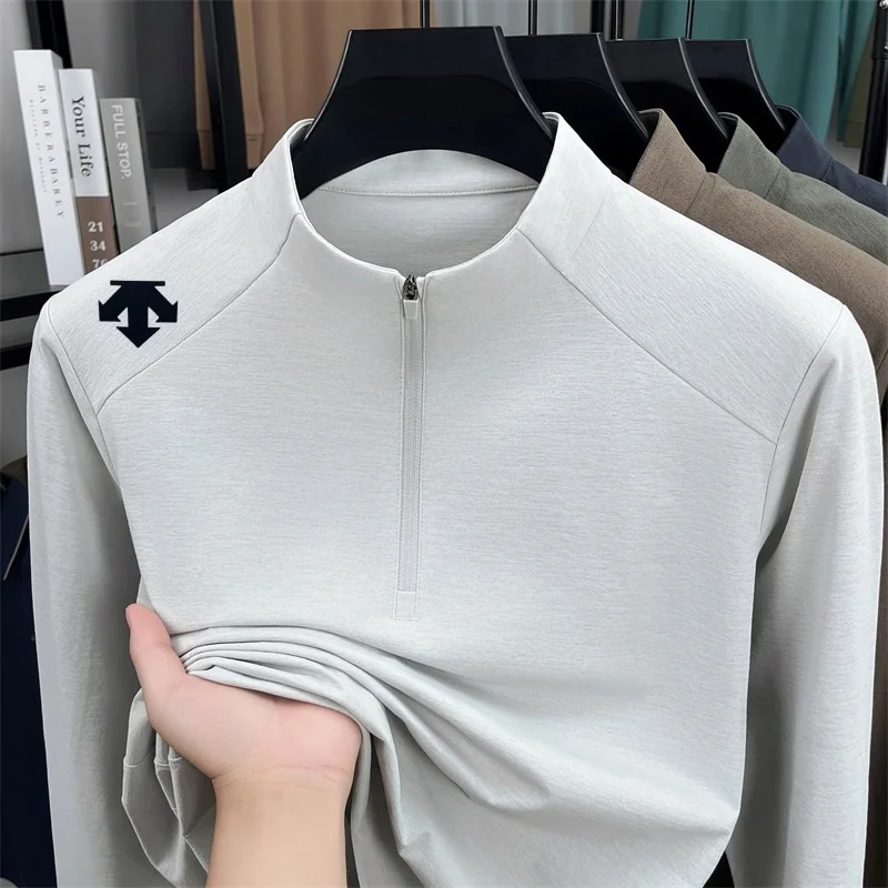 T-shirt à col montant pour homme de marque haut de gamme, nouveau sweat à capuche à demi-zip avec im