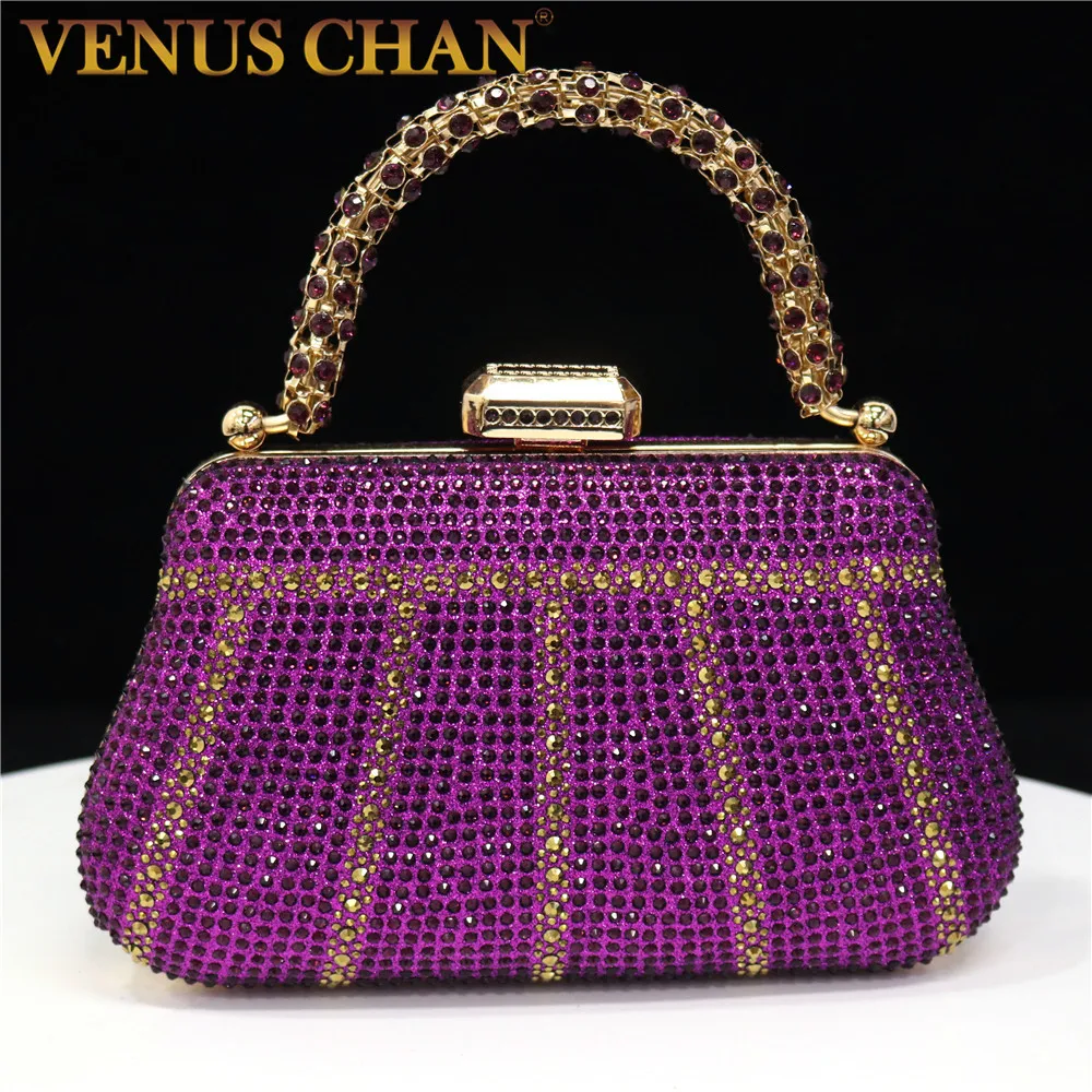 Popular In Nigeria Exquisite Evening Bags With Diamond Design Fashion Handle Clutch Rhinestone Embellished Long Chain Bag