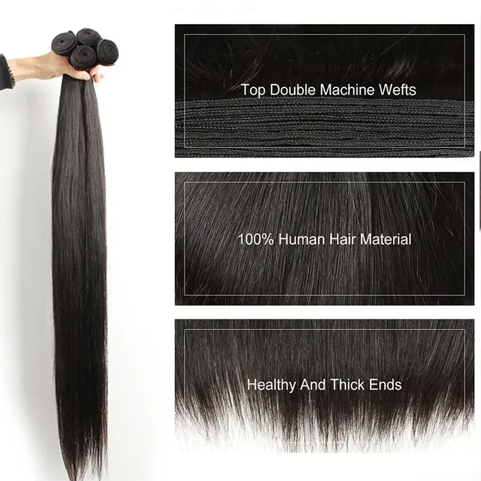 Pacotes retos cor natural cabelo humano brasileiro 1-4 pacotes 10-40 polegadas extensões de cabelo remy trama dupla trança cabelo