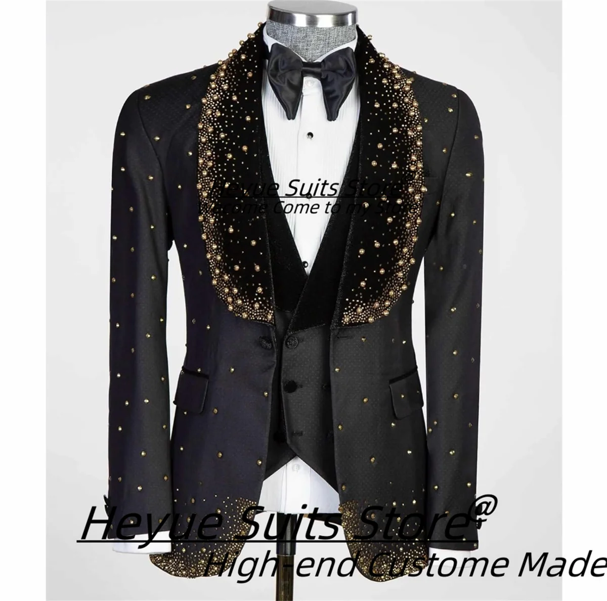 

Роскошные черные мужские костюмы по индивидуальному заказу, приталенный комплект из 3-х предметов, куртка, жилет и брюки, мужской пиджак для выпускного, элегантные свадебные смокинги для жениха