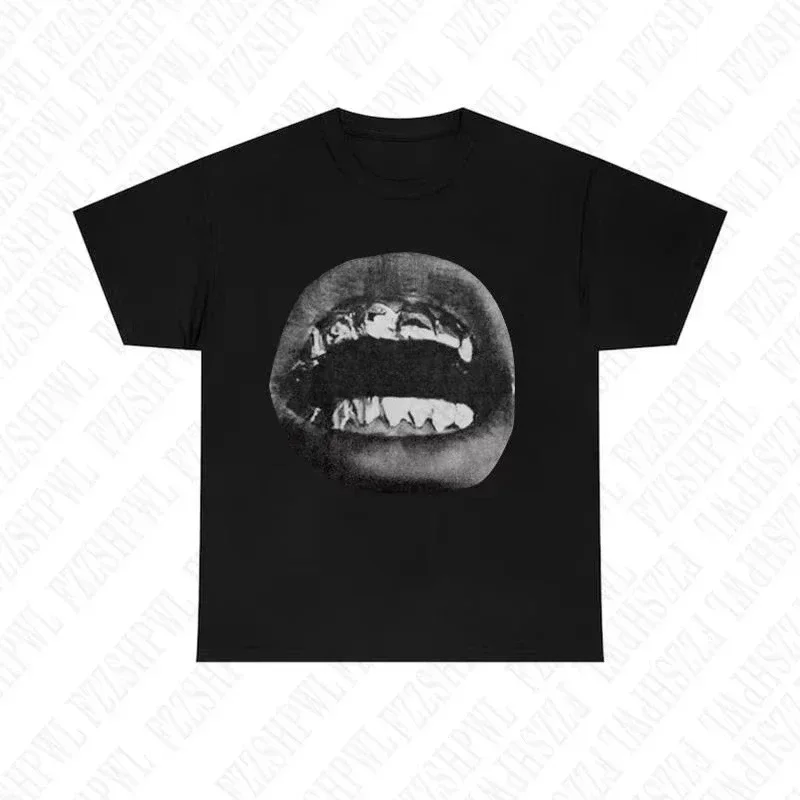 2026 Grayscale Big Open Mouth Teeth Close Up Portrait Graphic T Shirt Minimal Monochrome Mouth Print Cotton Short Sleeve Tee