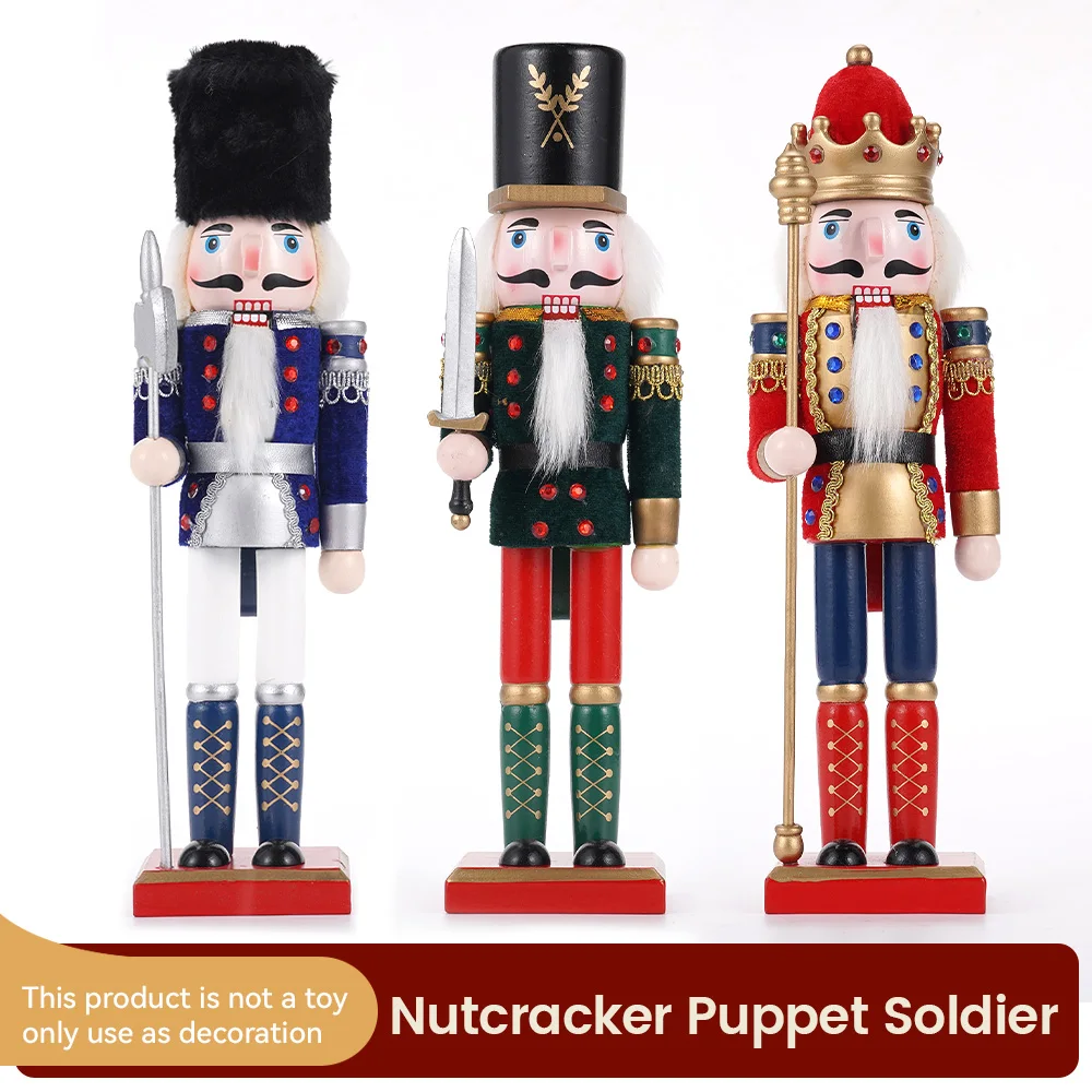 30cm Christmas Nutcracker Wooden Nutcracker Ornament Soldier Figure Handcraft Doll Toy Home Office Desktop Xmas Decoration Gift