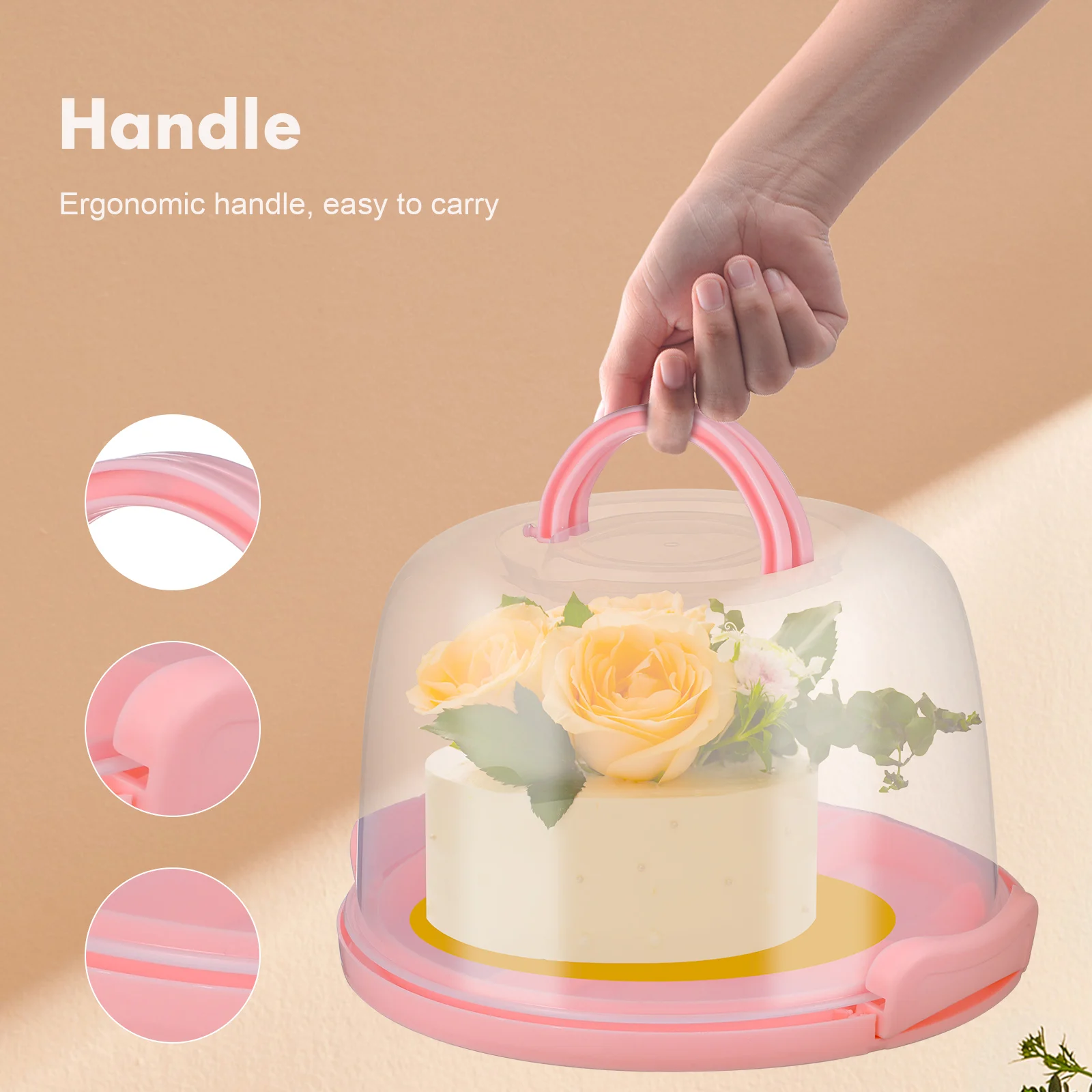 

Portable Carrier With Handle Transparent Reusable Pp Plastic Cake Container For Cupcakes Desserts Pies Picnics Transport Non