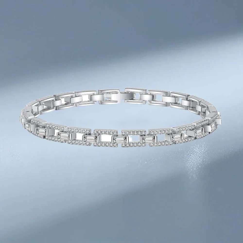 6-7inch 3/3.2/3.5CT All Moissanite Brilliant Bracelet for Women Gift, Pure PT950 Platinum Loop By Loop Bangles Fine Jewelry