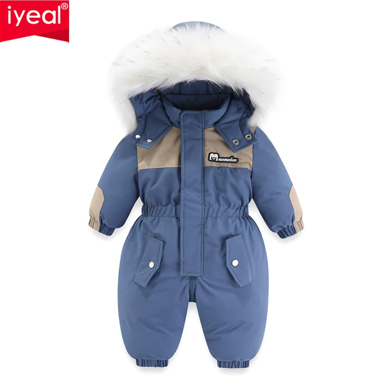 

IYEAL Baby Boys Girls Ski Suit Kid Winter Coats Thicken Jumpsuit 2025 Warm Waterproof Snow Wear Children Clothes Hooded Fur