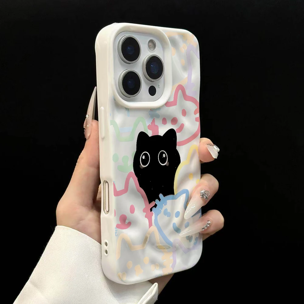 Koreanisches Katzen-Design, Niedliche Weiche Silikon-Handyhülle für iPhone 17 16 15 14 13 12 11 Pro Max 14 Plus 17Air, Falten-Wellen-Design – Detail 8