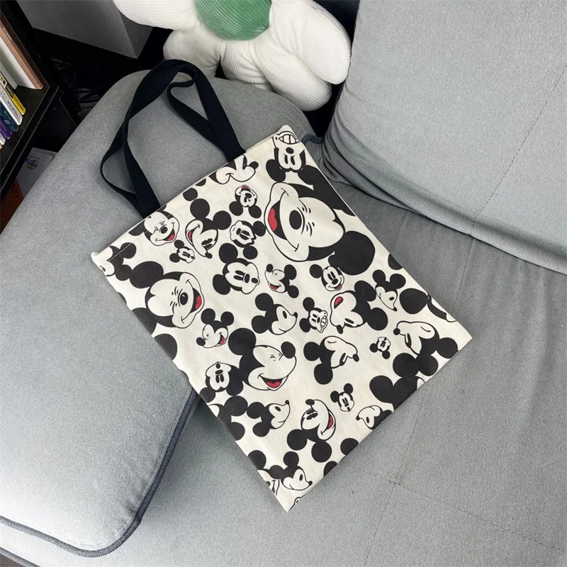 Disney Anime Mickey Mouse Shoulder Canvas Bag Kawaii Minnie Mickey Large Capacity Shopping Bag Children Schoolbag Gifts