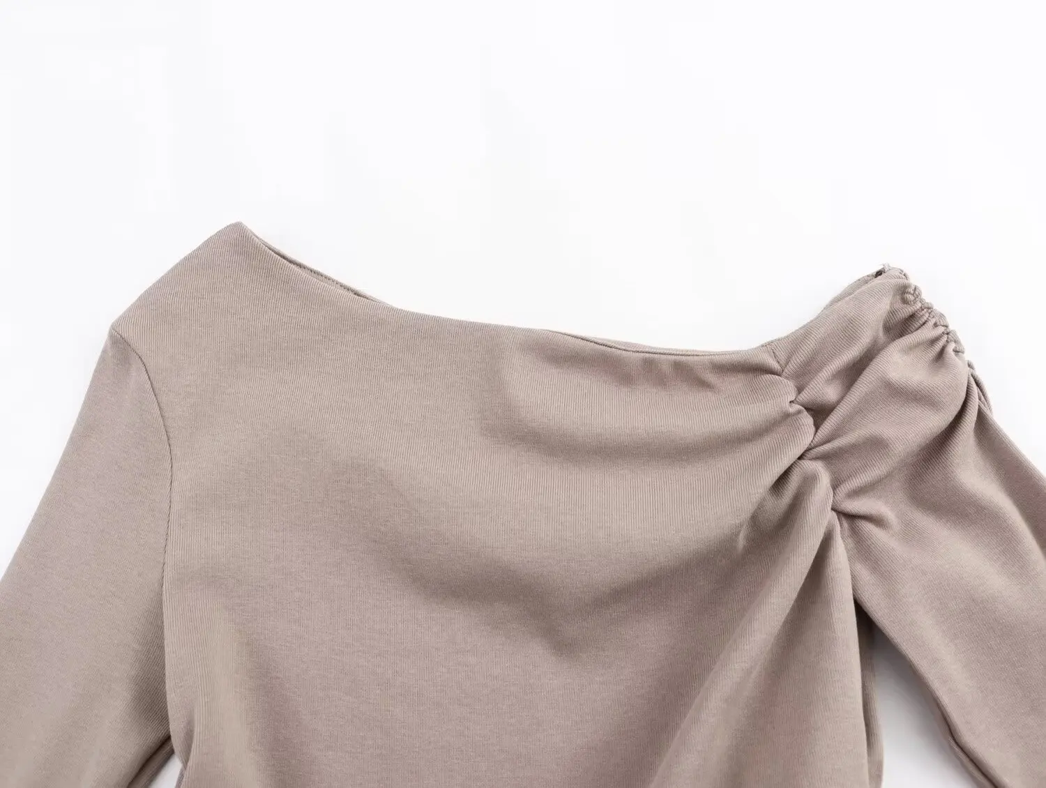 Withered Knitted Shoulder Top For 2024 Spring Nordic Minimalist Solid Color Long Sleeved Off  T-shirt Women