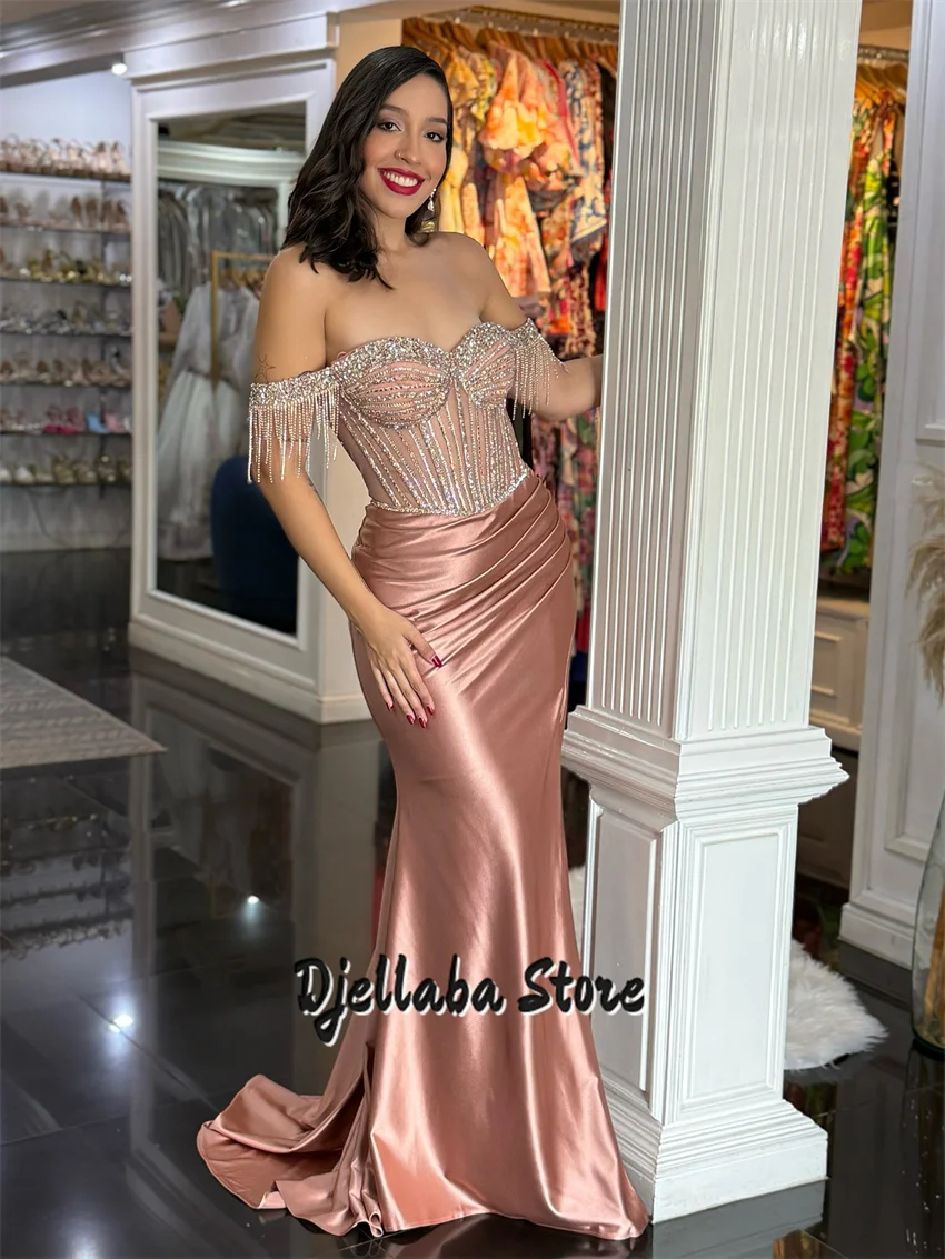 

Роскошное нарядное платье для выпускного вечера для женщин, плиссированные вечерние платья русалки с кристаллами и бисером, Vestido De Formatura, вечерние по индивидуальному заказу