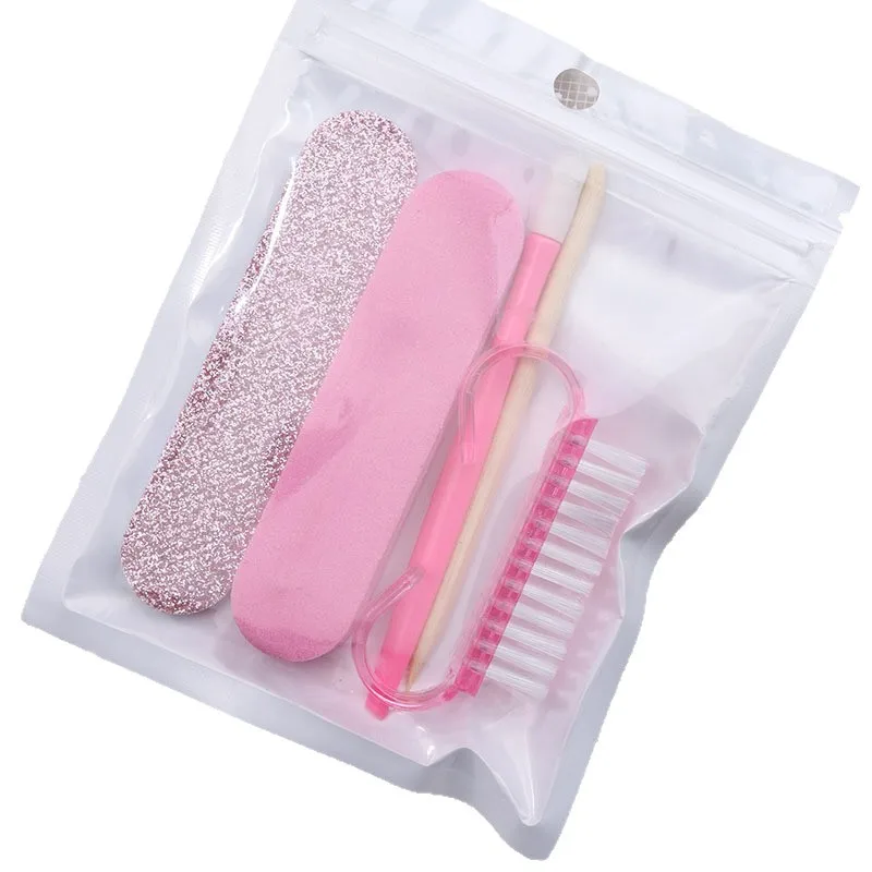 1set-5pcs-nail-and-pedigree-kit-mini-nail-files-and-sticks-single-face-nail-files-wooden-cuticle-push-stick-and-nail-brush