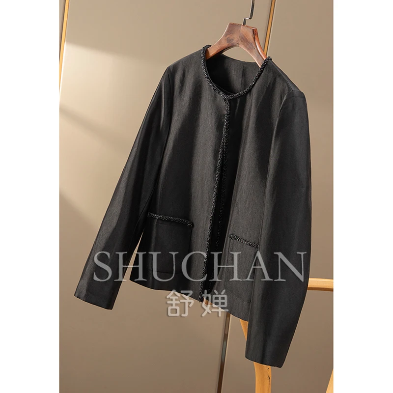 Minimalist and High-quality Beaded Round Neck Jacket for Women Autumn 2025 New Fashion  Casaco Feminino