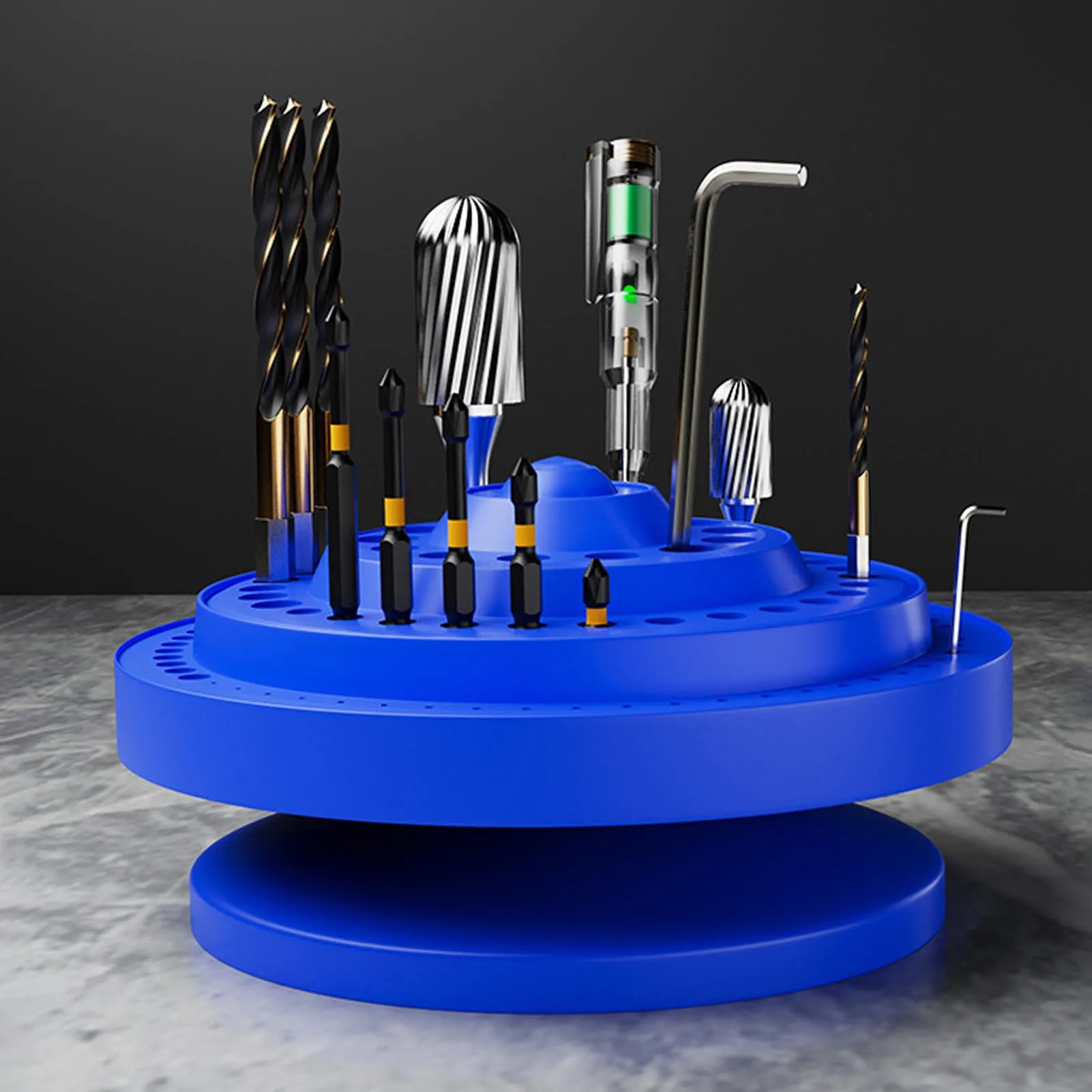 

Drill Bit Storage Case Stand 360 Degree Rotary Plastic Household Tool Suitable for Home and Garage Organizer