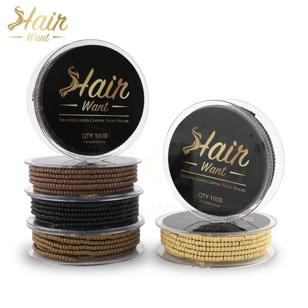 Hair Want 500Pcs Pre-Loaded Nano Rings for Hair Extensions 3mm Copper Micro Beads for Human Hair Extensions Tool