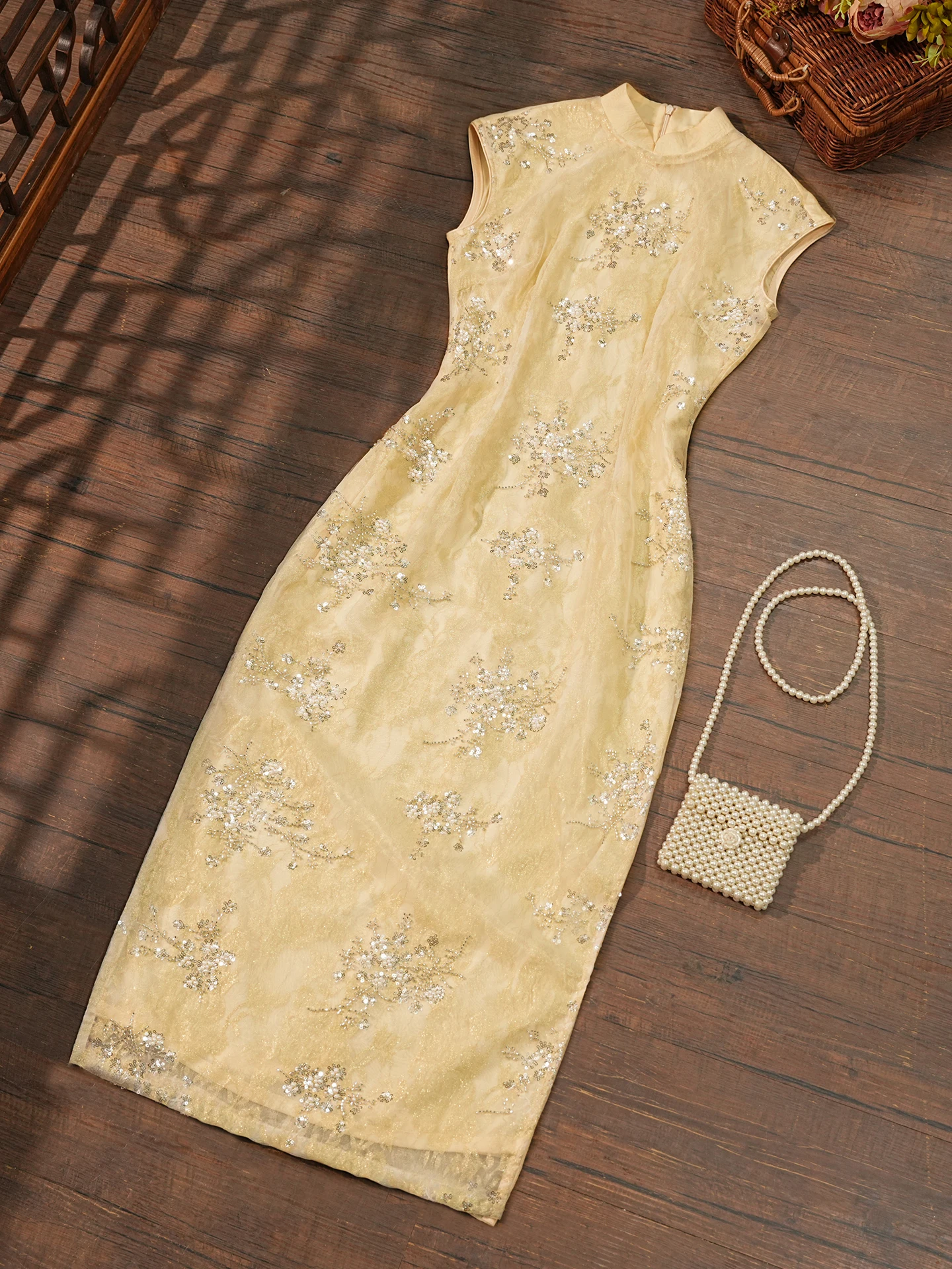 

Young Bride Gold Sleeveless Engagement Short Sleeve Long Qipao Mid-Length Young Women's New Chinese Style Ceremony ...