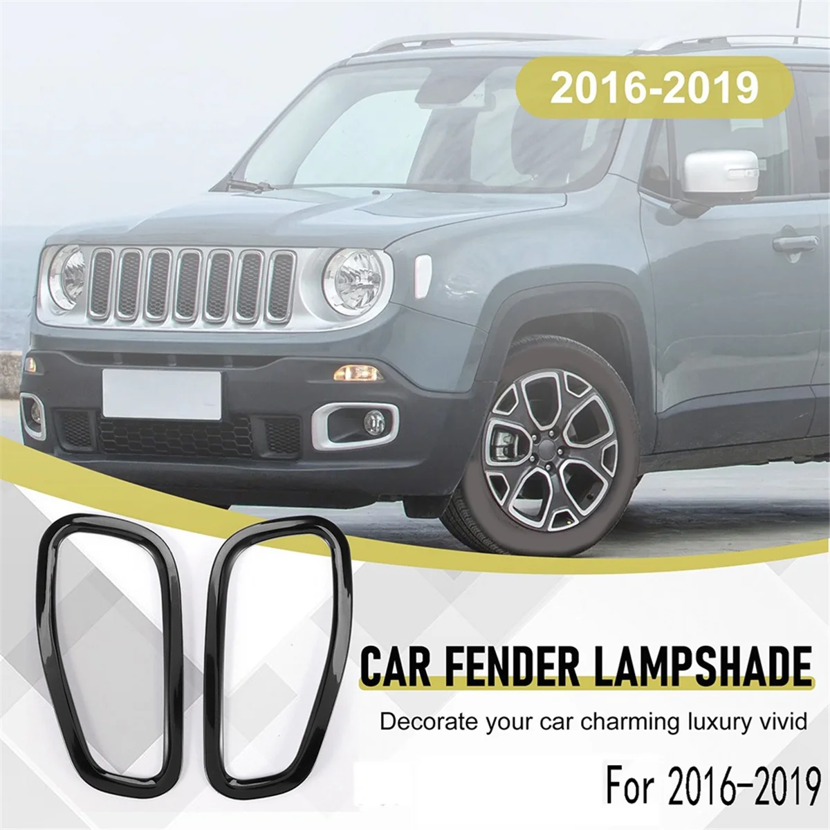 2xSide Lamp Cover Car Exterior Side Lamps Protector Panel Cover Accessories for Jeep Renegade 2016-2019