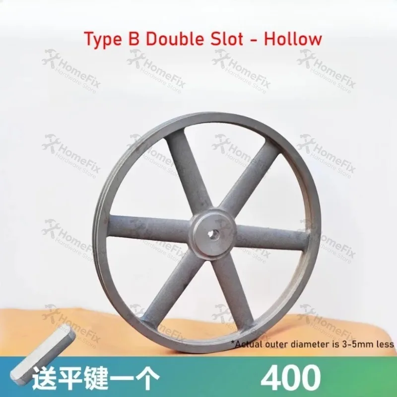 1PC B2-400 Type B Double Groove V-Belt Pulley OD400mm Cast Iron Triangular Belt Wheel Motor Transmission Replacement Accessories