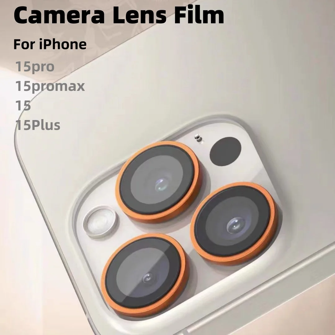 2-3pcs Protector Camera For iPhone 15 Pro Max 15 14 Plus Metal with Tempered Glass Full Cover Camera Lens  Orange Protector