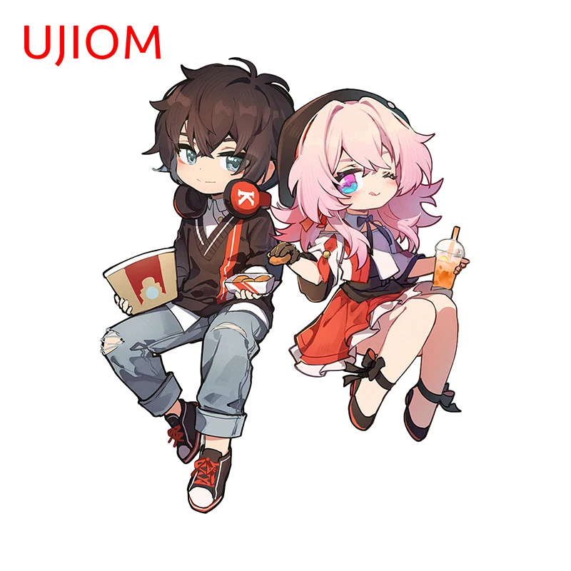 UJIOM Dan Heng 3 월 7 일 Honkai 스타 레일 귀여운 벽 스티커, 패션 룸 월페이퍼 데칼, 창의적인 컴퓨터 장식, 13cm X 10.5cm