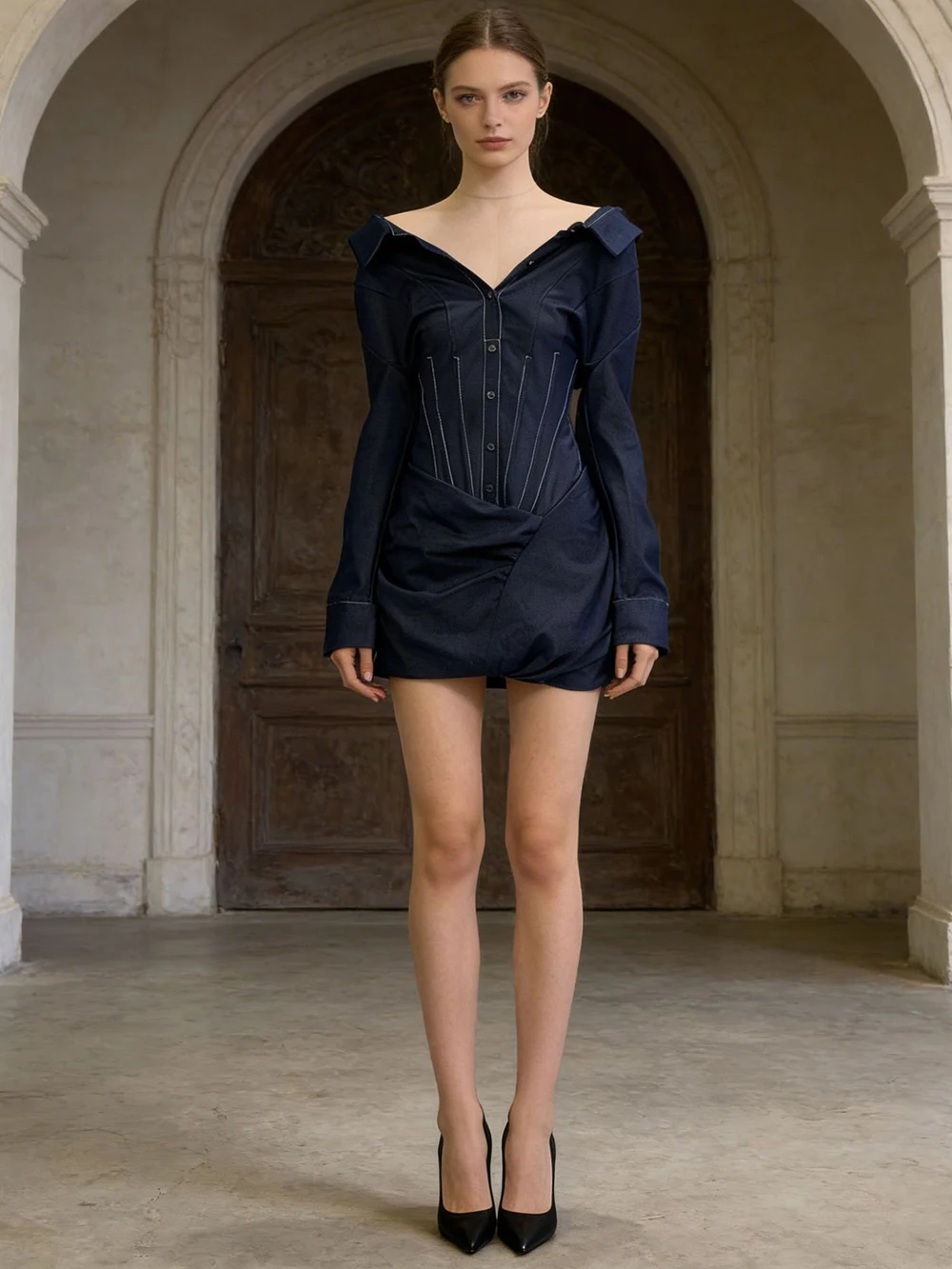 فستان قميص مريح وغير رسمي لشتاء 2025، تصميم جديد، تنورة قصيرة عصرية #2