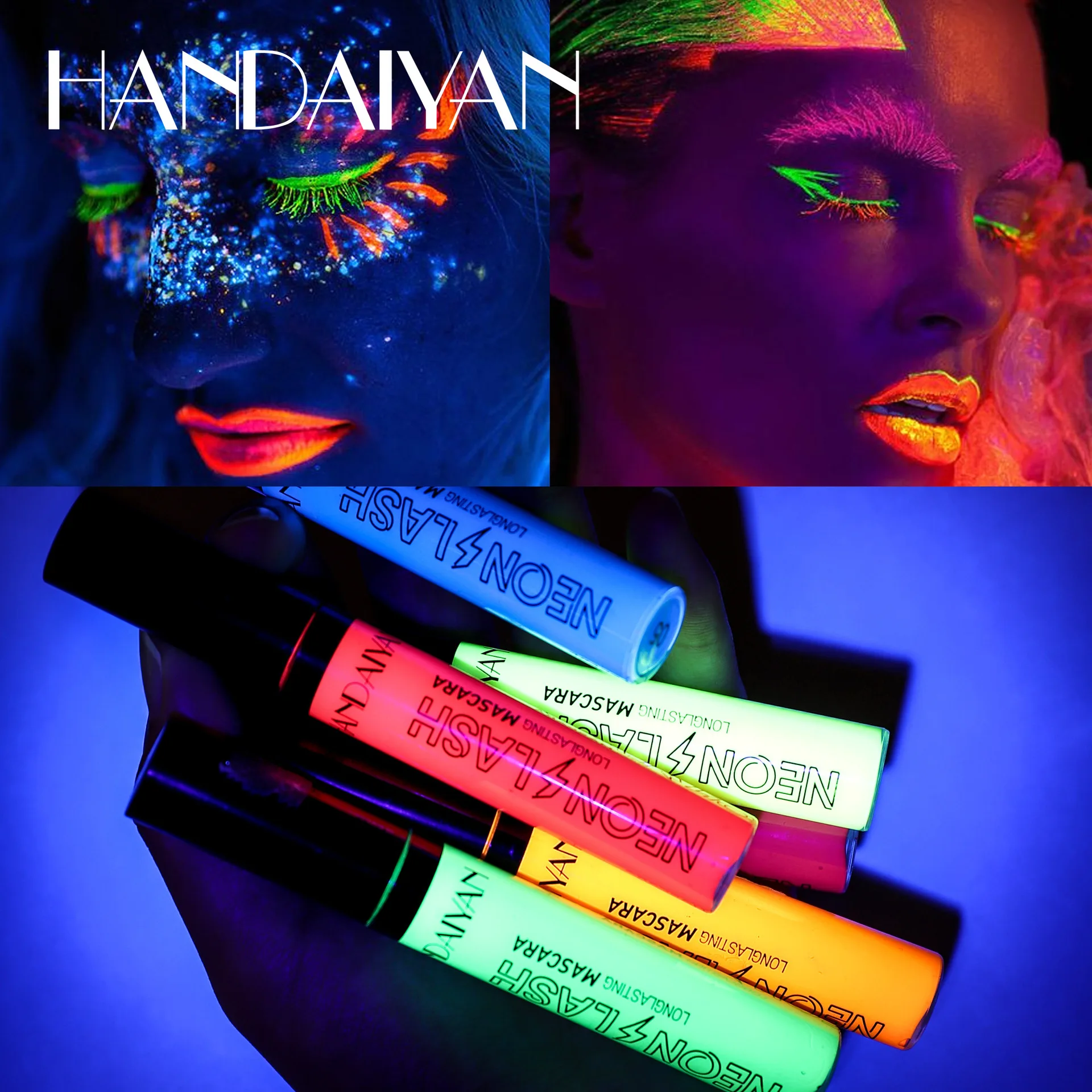 UV-Licht Neon Bunte Wimperntusche Halloween Kosmetisches Pigment Glänzendes Augen-Make-up Leuchtende Wimperntusche Schnell trocknendes Licht in dunkler Fluoreszenz