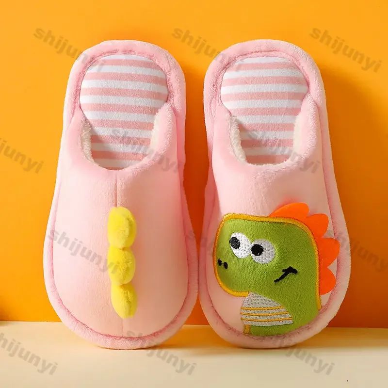 Zapatillas de algodón para niños, pantuflas de dibujos animados, felpa cálida para el hogar, antideslizantes, suela suave, invierno, novedad