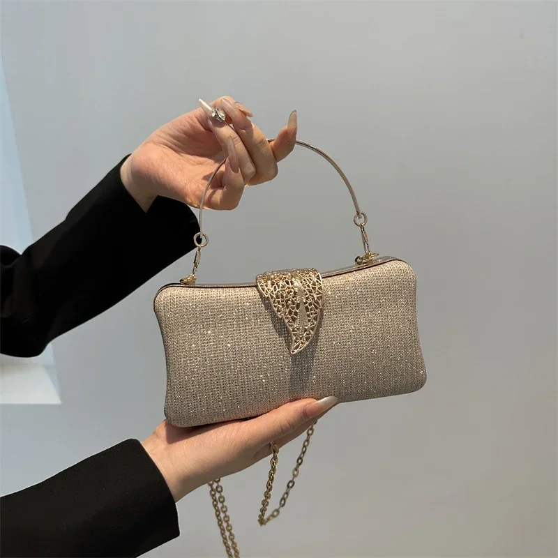 Spring New High-quality Lightweight Sequin Clip Mouth High-end Crossbody Bag Retro Dinner Single Handbag Women's Handbag