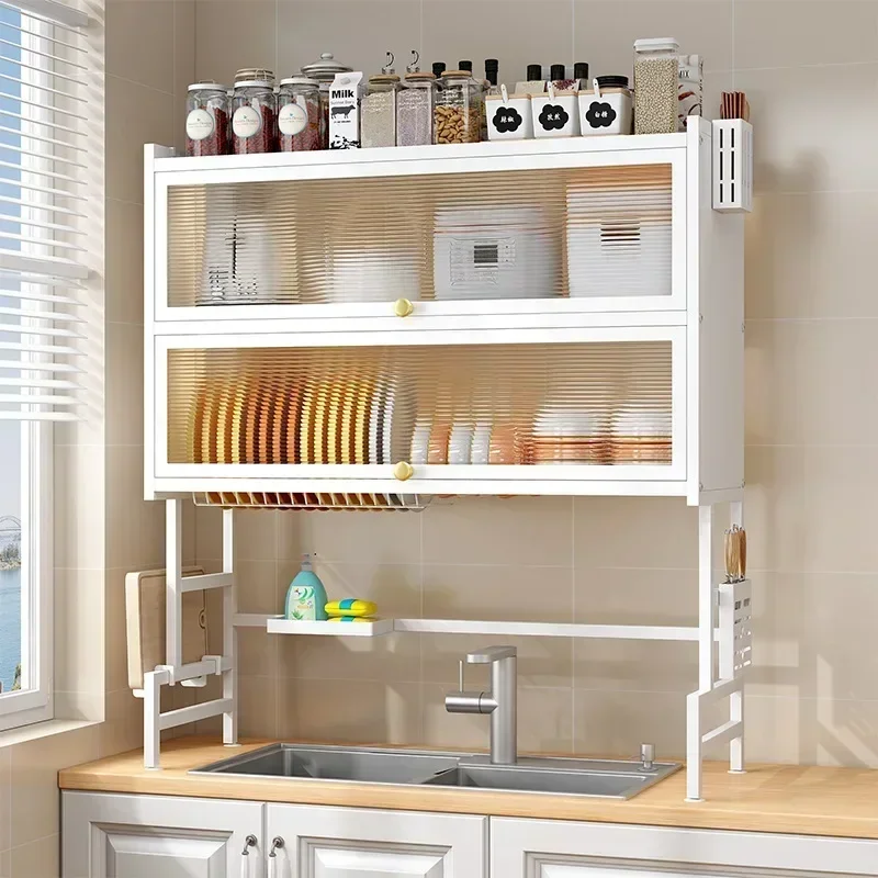 New model Kitchen Sink Shelf Sink Sink Dust-proof Cupboard Countertop Storage Tableware Storage Drain Rack  premium