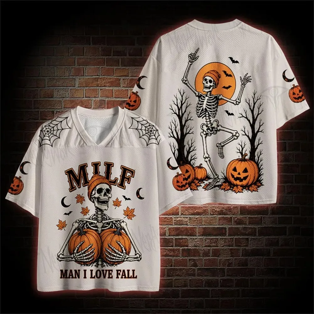 Hot-selling Western-style Men's Halloween-themed Graphic Mesh T-shirt—trendy Top for Casual Wear and Sports.