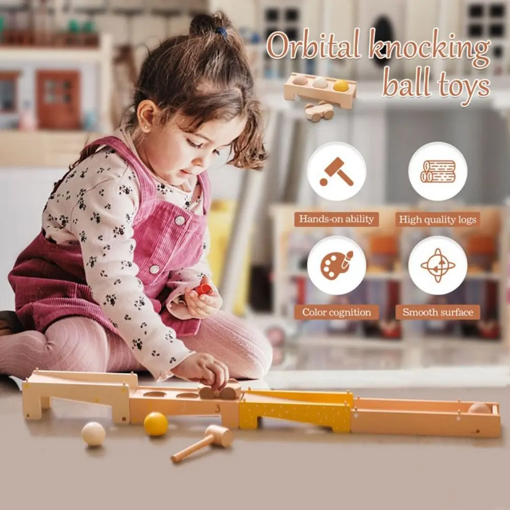 

Montessori Stacking Building Blocks Wooden Interactive Toys Track Knocking Ball Toy Early Education Puzzle