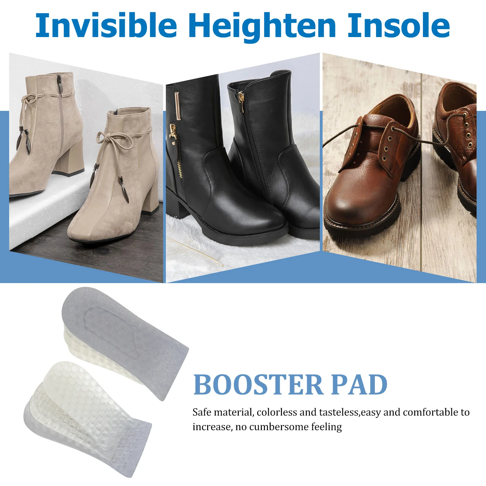 

Silicone Insert Insoles Heightening Taller Shoe Pads Invisible Heel Lift Lightweight Shock Absorption Insole For Running