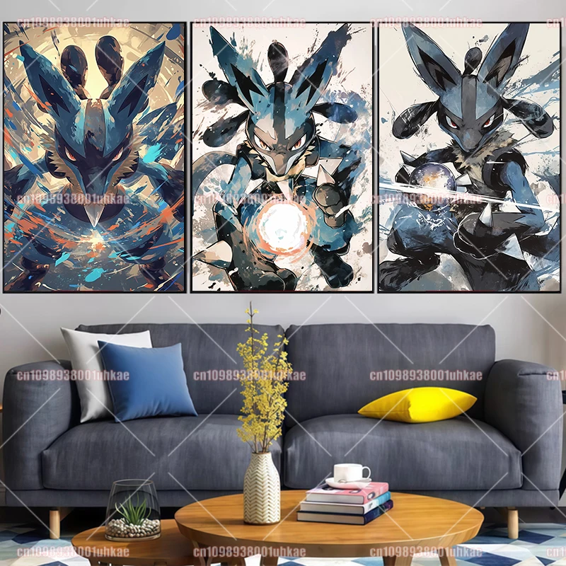 

Classic Anime Pokemon Lucario Retro Poster HD Print Canvas Painting Home Children's Room Art Decoration Oil Painting Gift