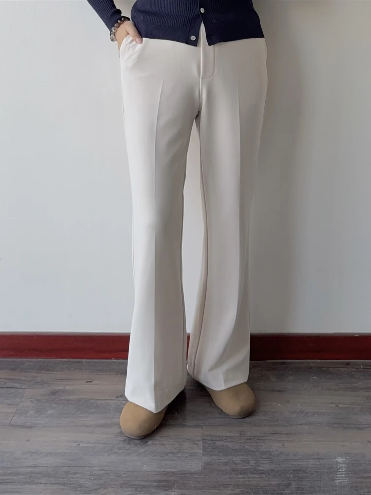 

Брюки прямого кроя с высокой талией, женские базовые белые брюки для офиса, летние новые модные брюки для офиса, визуально стройнящие фигуру