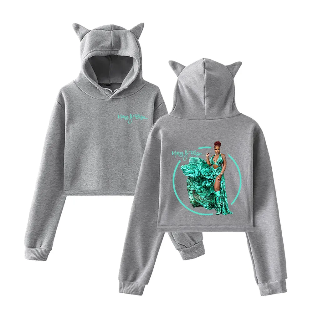Mary J. Blige 2025 Merch Hoodies Sweatshirt for Girls Cat Ear Crop Pullover Casual Clothes