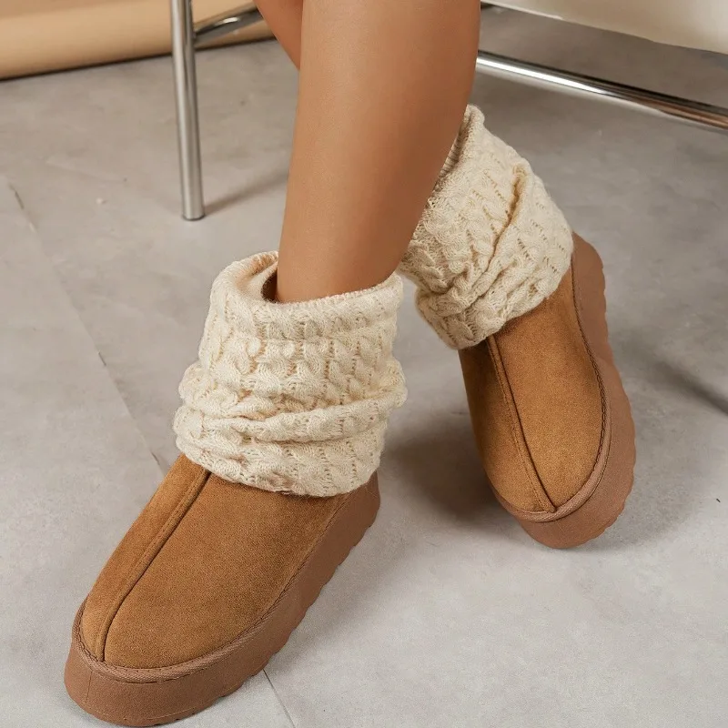 الشتاء لطيف الدافئة سميكة وحيد مريحة الأحذية النسائية أفخم بطانة أنبوب قصير سليم جورب محبوك الثلوج الأحذية #2
