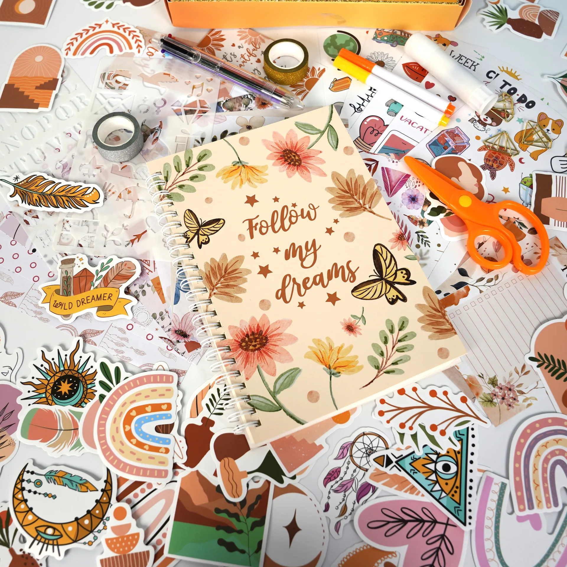 Cute Bohemian DIY Journal Set for Kids Diary Notebook Scrapbook Sticker Gift Box Stationery Kit School Supplies