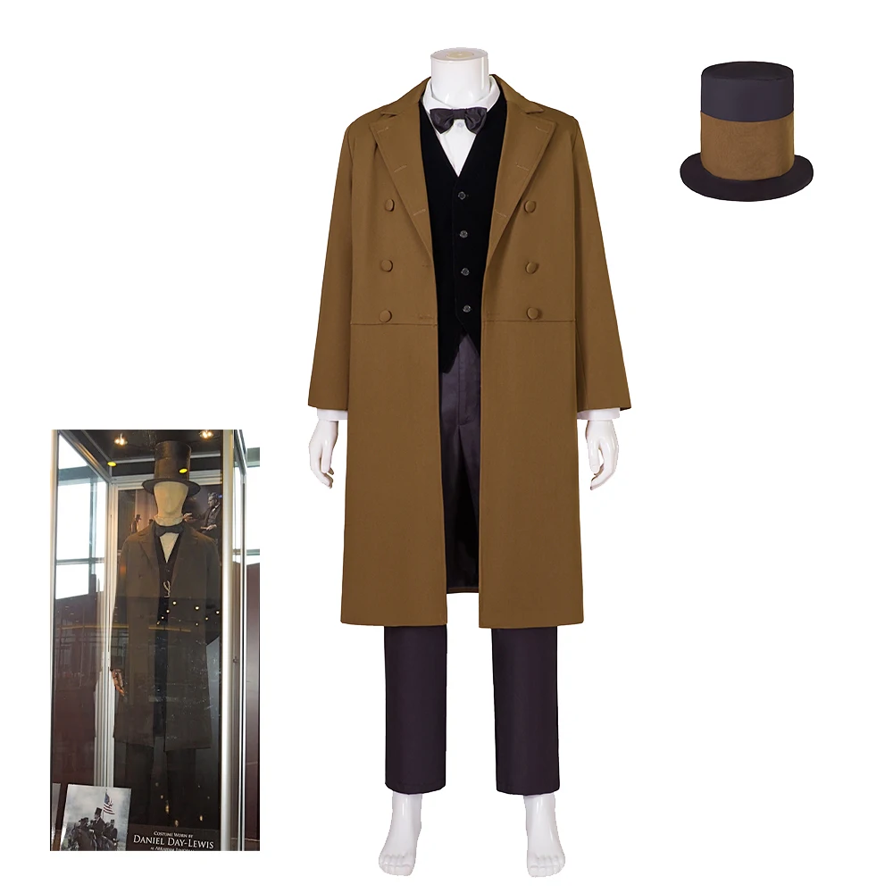 

Dreamcosplay Movie Lincoln Cosplay Costume 1860s Civil War Era Lincoln Suit Trench Coat Vest Pants Full Set Halloween Outfit