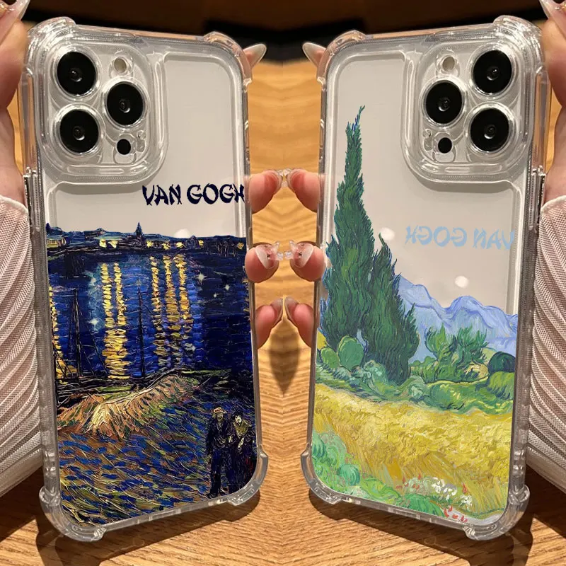 Coque transparente motif ciel étoilé Van Gogh pour iPhone 17 16 15 14 13 12 11 18 Pro Max 16e 17e Air 13 15 Plus XS XR X 7 8