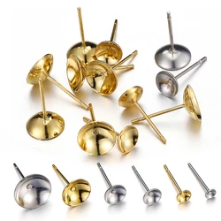 50pcs 3-8mm Stainless Steel Ear Studs Base for Pearl Earrings Earring Base for Jewelry Making DIY Gold Color Accessories